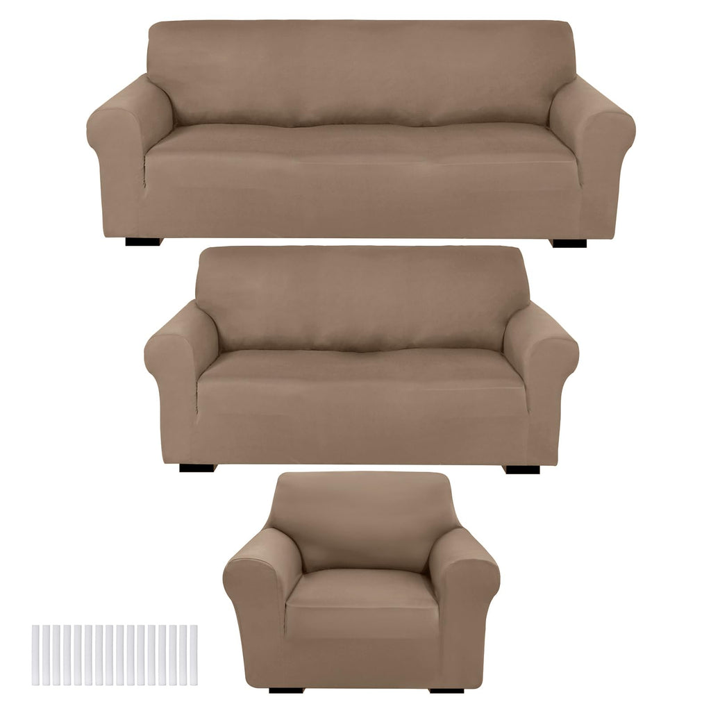 Peryiter 3 Pcs Couch and Loveseat Sofa Covers,Gray Dm,Milk Silk