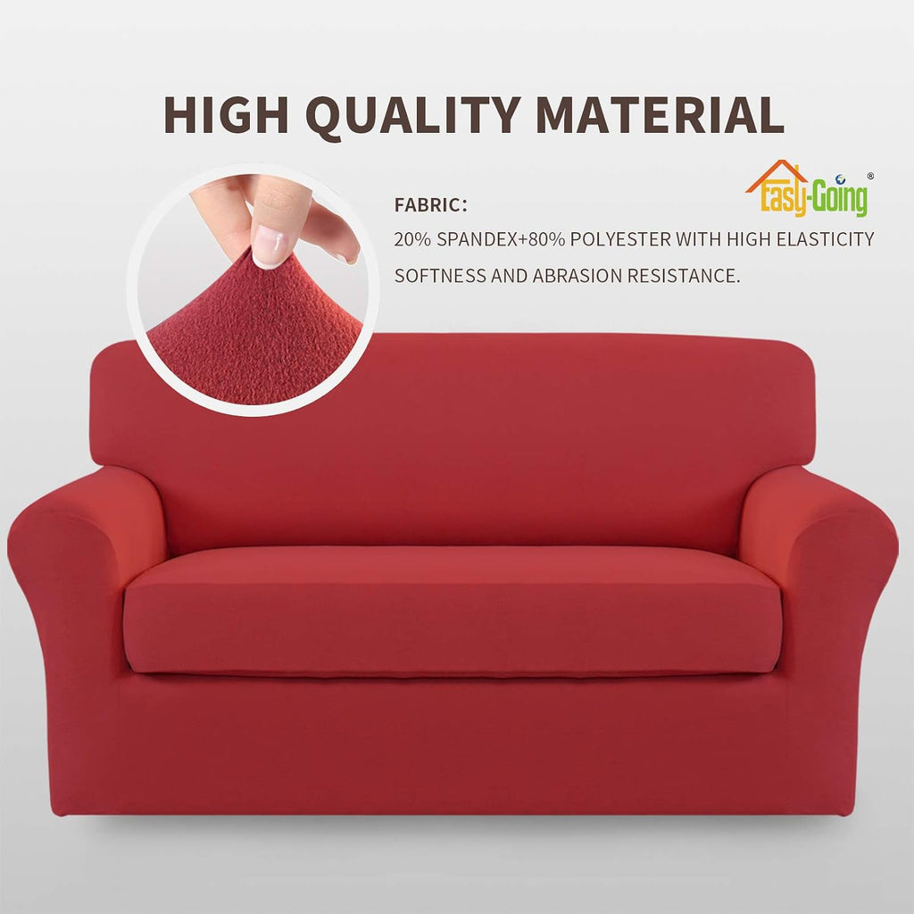 Easy-Going 2 Pieces Stretch Loveseat Couch Sofa Slipcover Washable