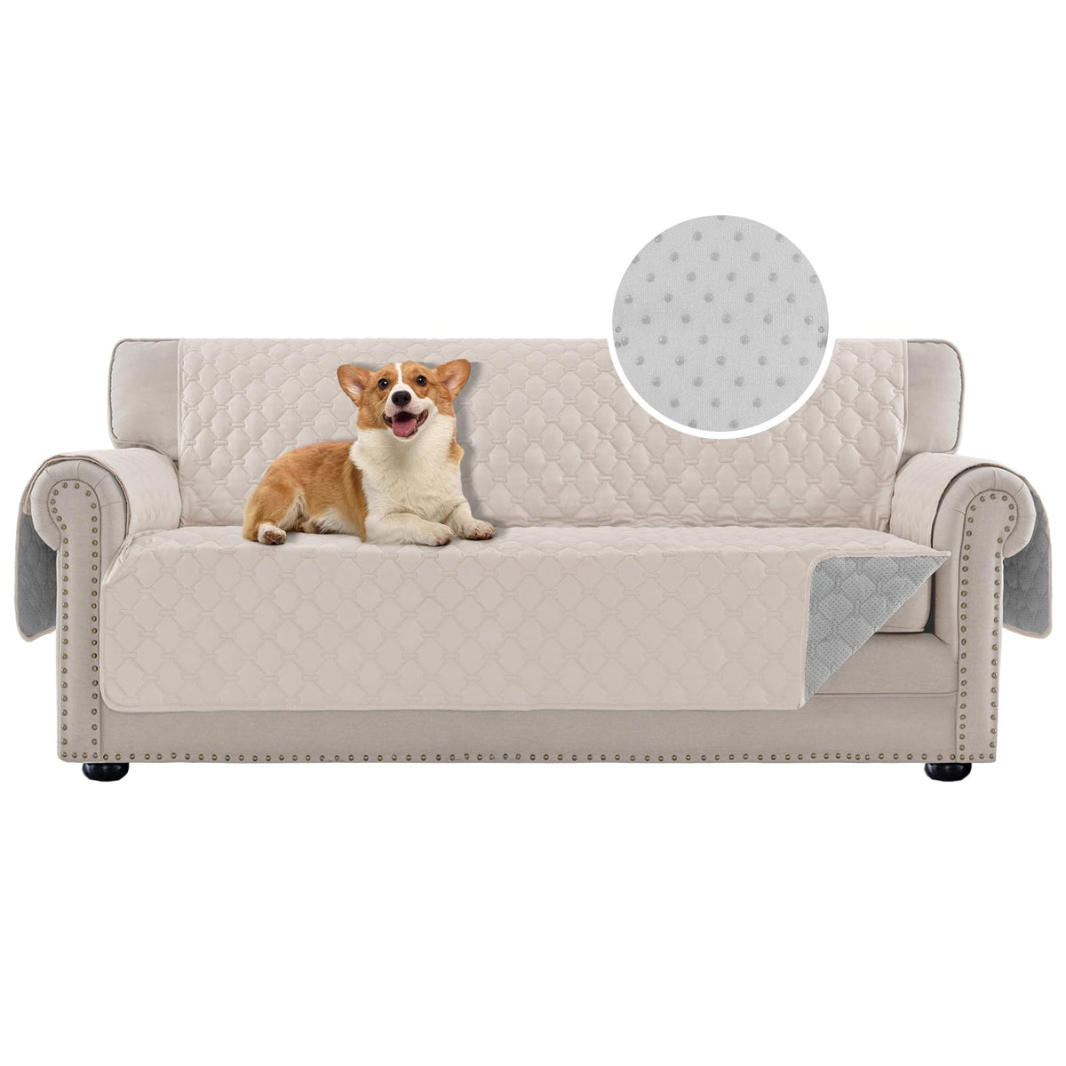 PrinceDeco Love Seat Couch Covers for Dogs Quilted Loveseat Cover Furniture Protector Non-Slip Rubber Backing Water Resistant for 2 Cushion Couch Seat Width to 48"(Loveseat, Brown)