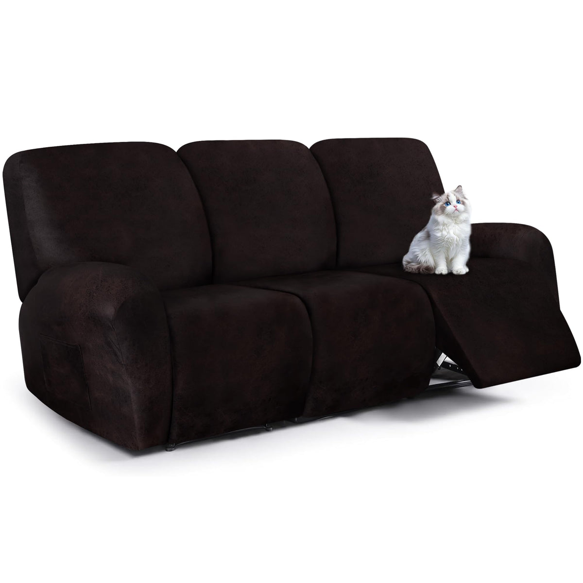 ANARACHON Leather Look Loveseat Recliner Cover, 6-Pieces Stretch Dual Recliner Sofa Covers, Soft Reclining Couch Slipcover, Washable Furniture Protector for Pets (2 Seater,256 Black)
