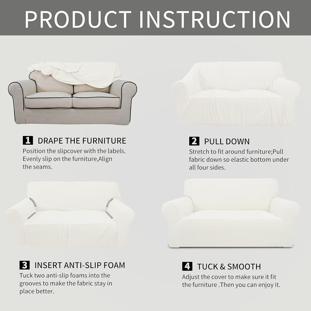 Easy-Going Stretch Loveseat Couch Covers Washable Cream