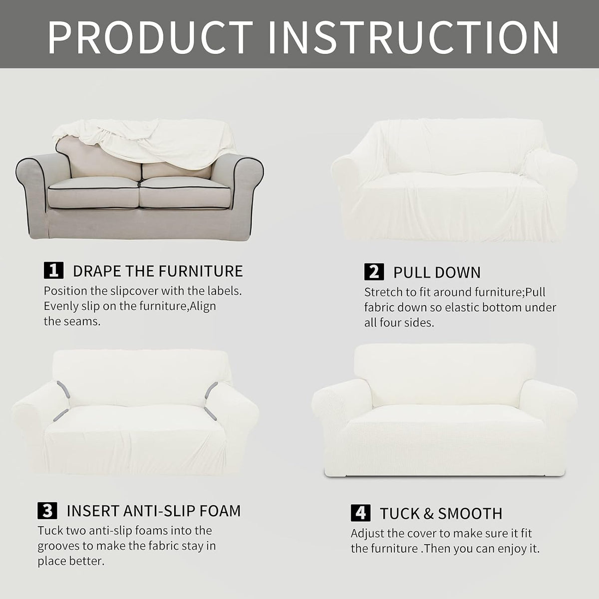 Easy-Going Stretch Loveseat Couch Covers Washable Cream