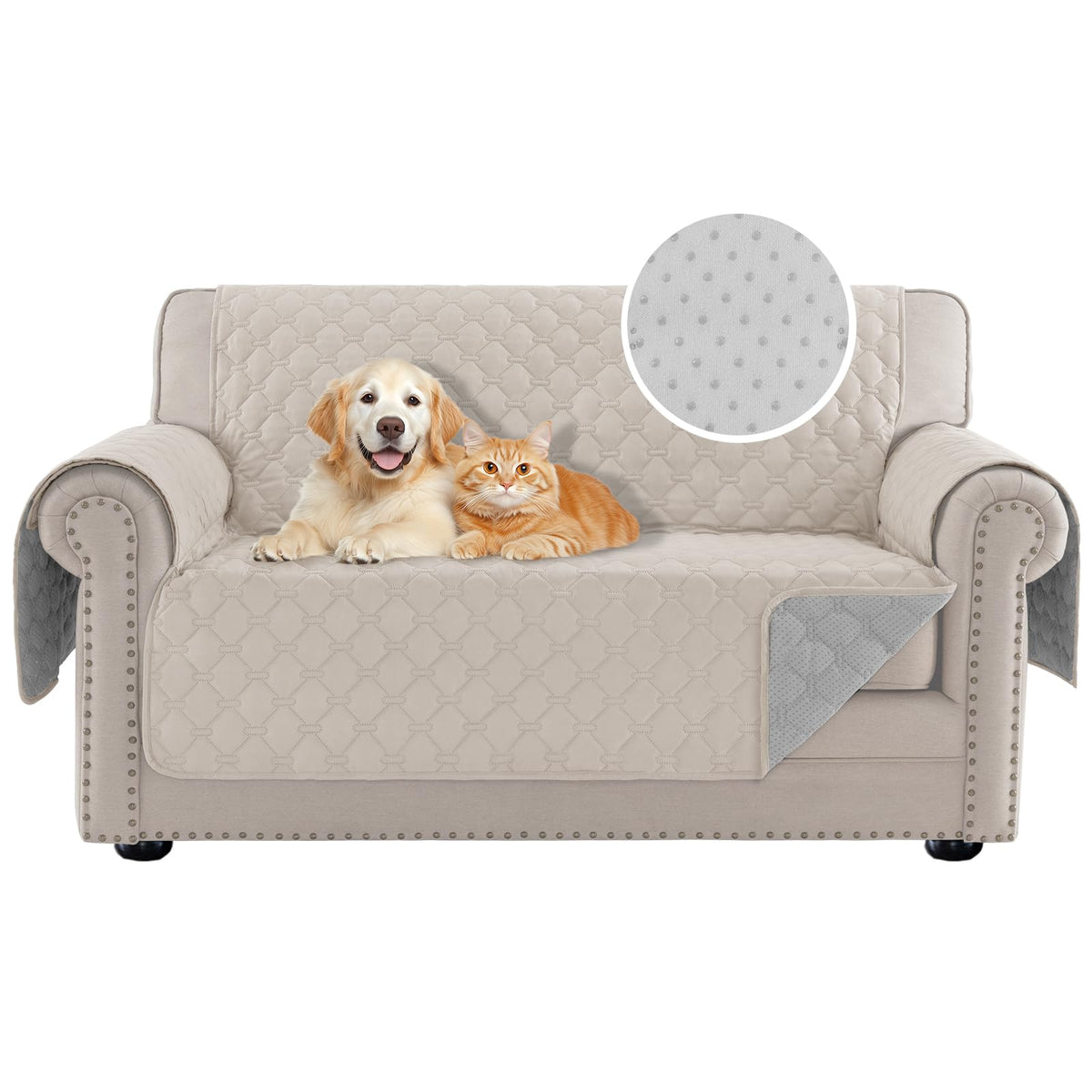 PrinceDeco Love Seat Couch Covers for Dogs Quilted Loveseat Cover Furniture Protector Non-Slip Rubber Backing Water Resistant for 2 Cushion Couch Seat Width to 48"(Loveseat, Brown)