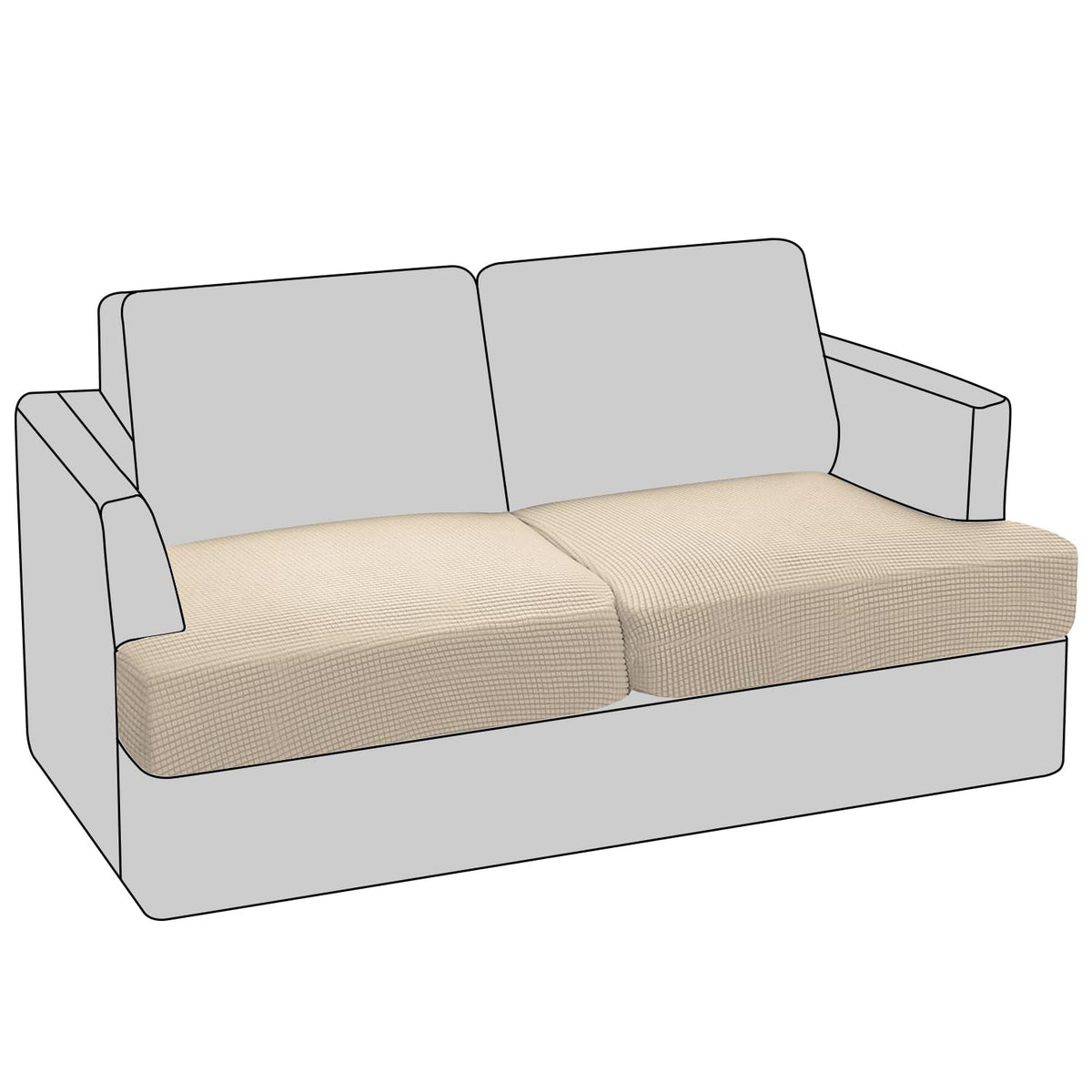 PrinceDeco T Cushion Loveseat Slipcover - 3 Pieces Sofa Cover for 2 Cushion Couch with 2 Individual T Shape Seat Covers Width Up to 76 Inch - Stretch, Machine Washable, Porcelain