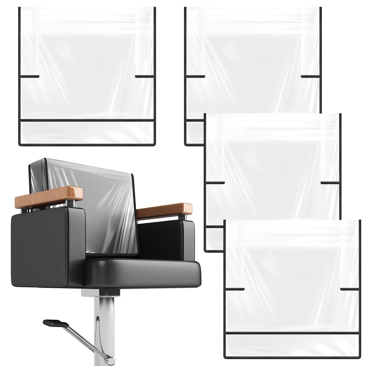 Hoolerry 4 Pcs Salon Chair Cover, Clear Square Chair Protectors, Black Edge