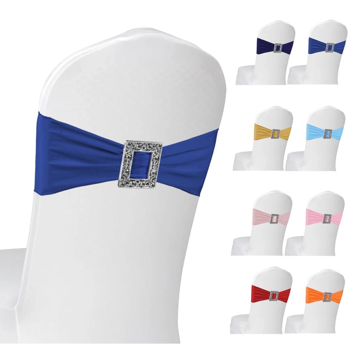 100 Pack Spandex Stretch Chair Sashes Bows Elastic Chair Cover Bands Ties with Buckle Slider for Wedding Party Banquet Restaurant Baby Shower Chairs Decorations (Navy Blue)