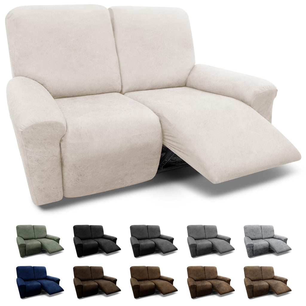 3-Pieces T Cushion Loveseat Slipcovers Leather Look Couch Cover Loveseat Covers for 2 Cushion Couch Furniture Protector Stretch Sofa Cover with 2 Individual T Cushion Seat Covers, Brown
