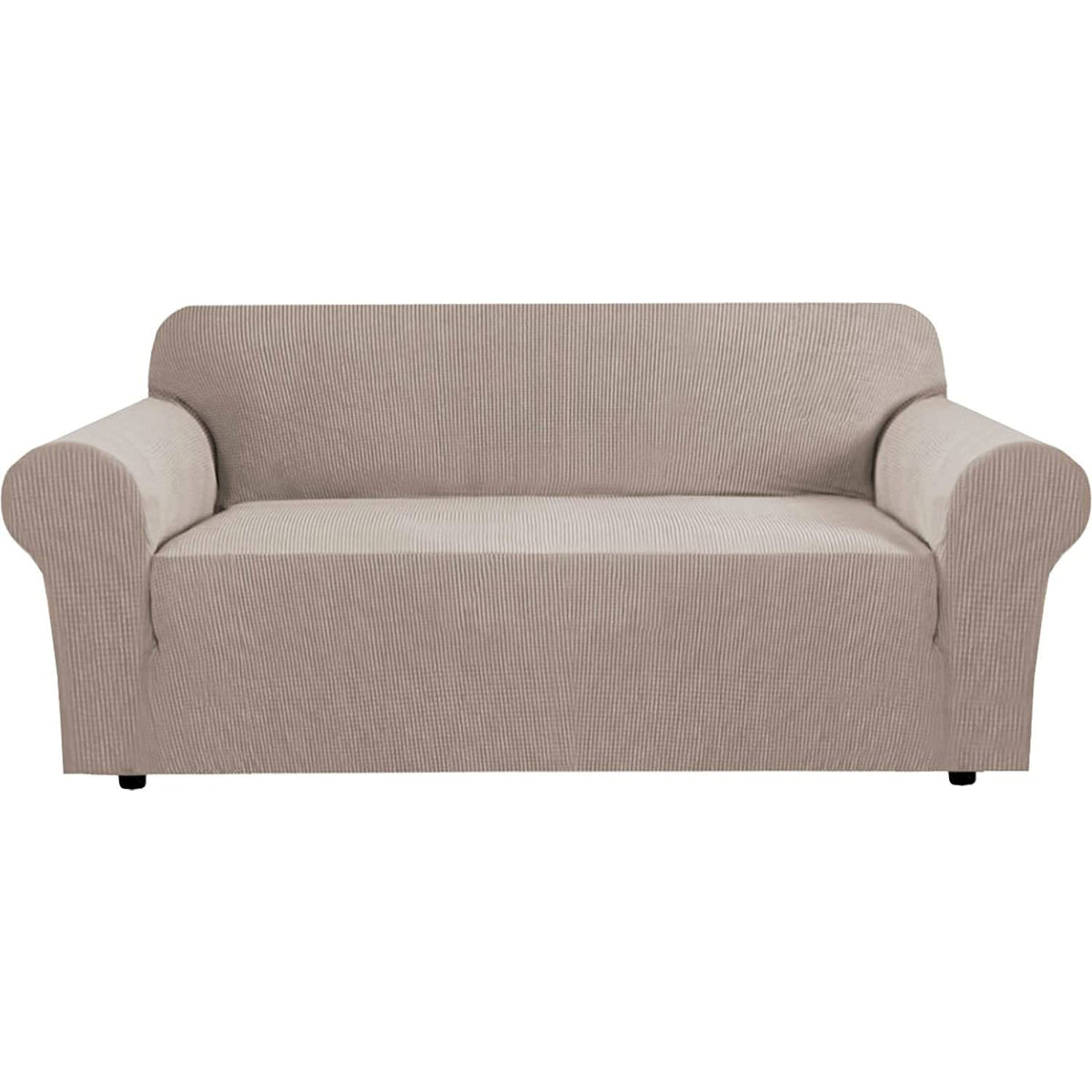 H.VERSAILTEX Stretch Couch Cover Loveseat Covers for 2 Cushion Couch Sofa Slipcover for Love Seat 1 Piece with Elastic Bottom, Checked Jacquard Fabric, Loveseat 58"-70" Wide, Butter Cream