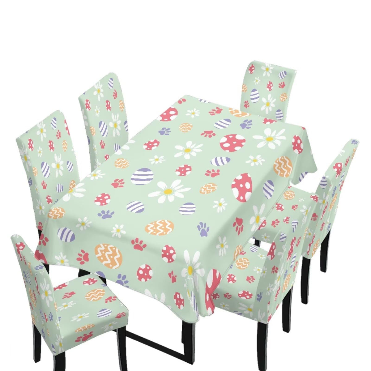 Table Cloth Rectangle Table Set of 5 Include Kitchen Chair Covers and Tablecloths for Dining Room Easter Decor, Anti-Scratch Chair Seat Protector Cover, Blue Cartoon Rabbit Carrot Dot