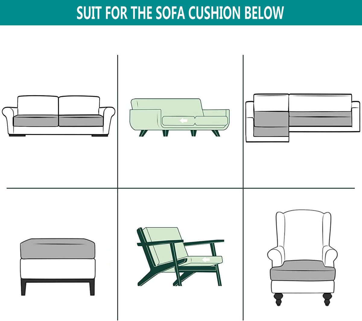 HOOBUY Waterproof Couch Cushion Cover 2Pieces Stretch Sofa Slipcovers Furniture Protector with Elastic Suitable for Loveseat,2 Seater Sofa (2, Grey)