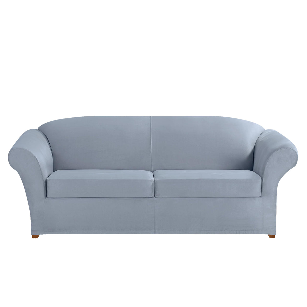 SureFit Home Décor Soft Suede Box Cushion Loveseat One Piece Slipcover, Relaxed Fit, Polyester, Machine Washable, Chocolate Color