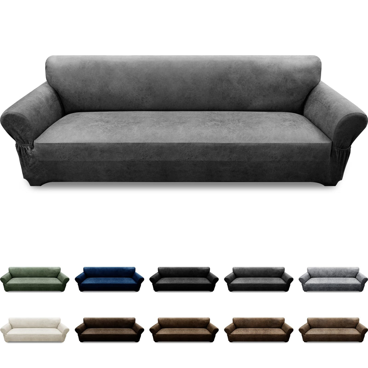 3-Pieces T Cushion Loveseat Slipcovers Leather Look Couch Cover Loveseat Covers for 2 Cushion Couch Furniture Protector Stretch Sofa Cover with 2 Individual T Cushion Seat Covers, Brown