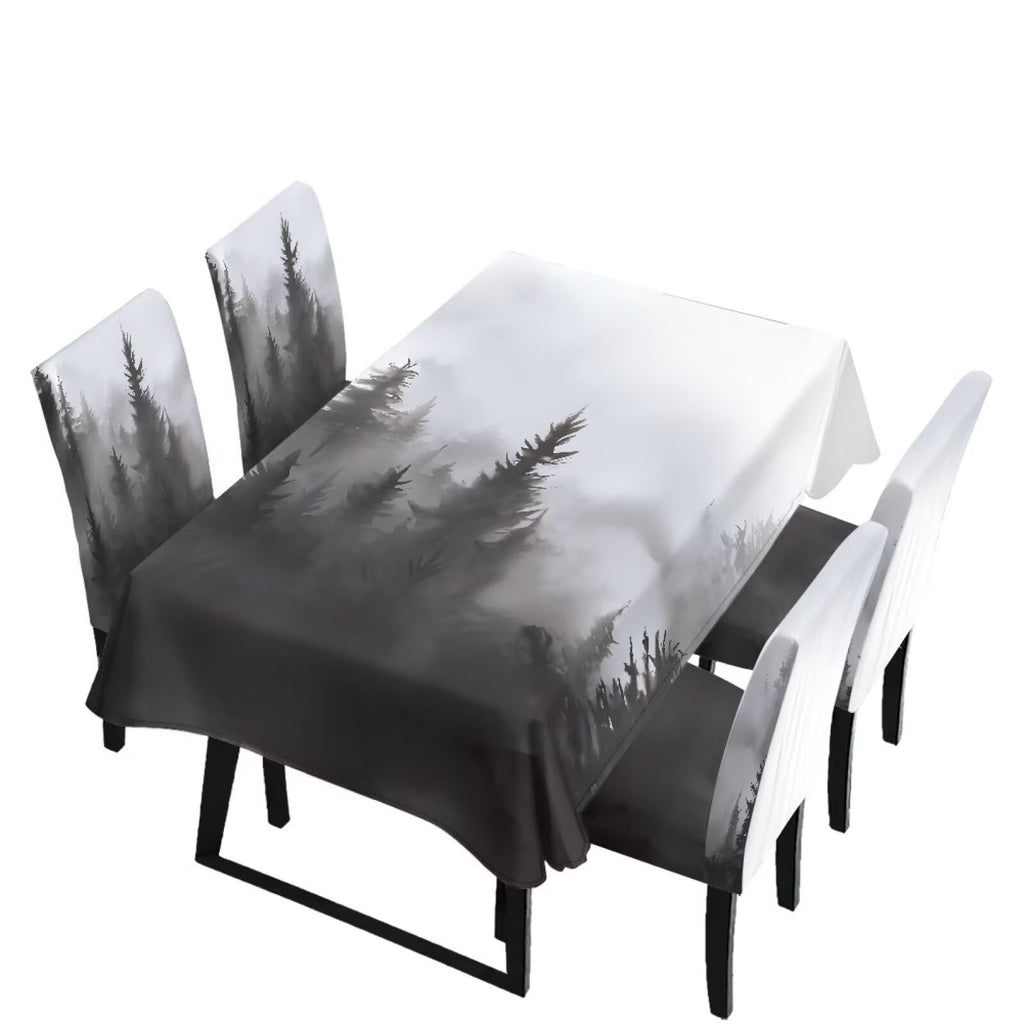 Palm Leaves Rectangular Table Cloth & Dining Chair Covers Set of 5, Stain Resistant Wipeable Chair Protectors for Farmhouse Rustic Home Kitchen Party Decor