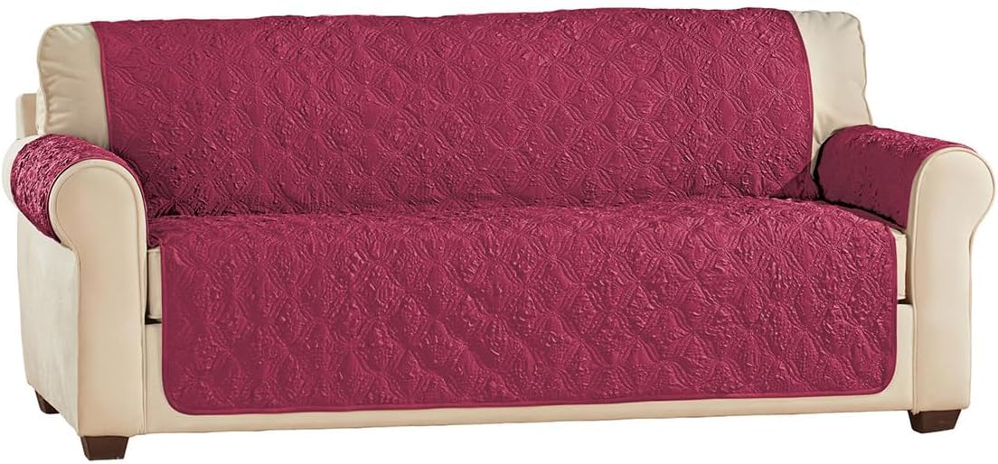 Collections Etc Embossed Ogee Pattern Quilted Furniture Cover Burgundy Loveseat