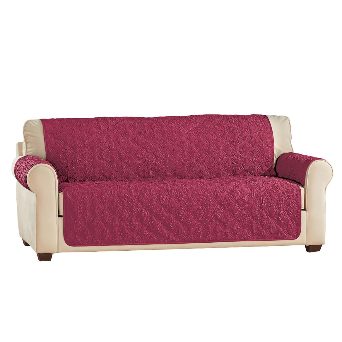 Collections Etc Embossed Ogee Pattern Quilted Furniture Cover Burgundy Loveseat