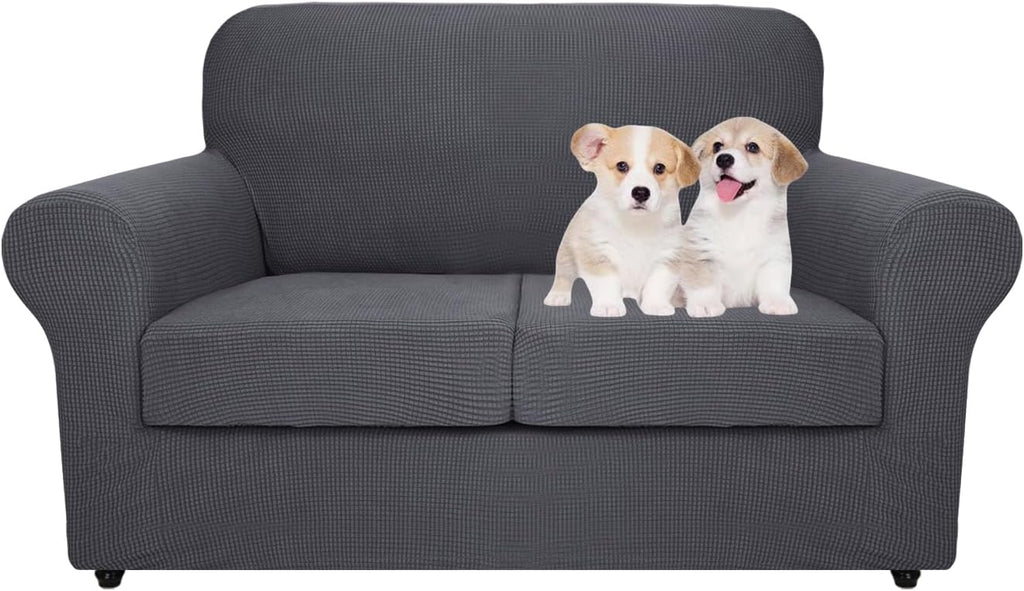MAXIJIN 2 Piece Couch Covers for 2 Cushion Couch Super Stretch Loveseat Slipcover Dogs Pet Proof Fitted Furniture Protector Spandex Non Slip Sofa Love Seat Cover Washable (Loveseat, Gray)
