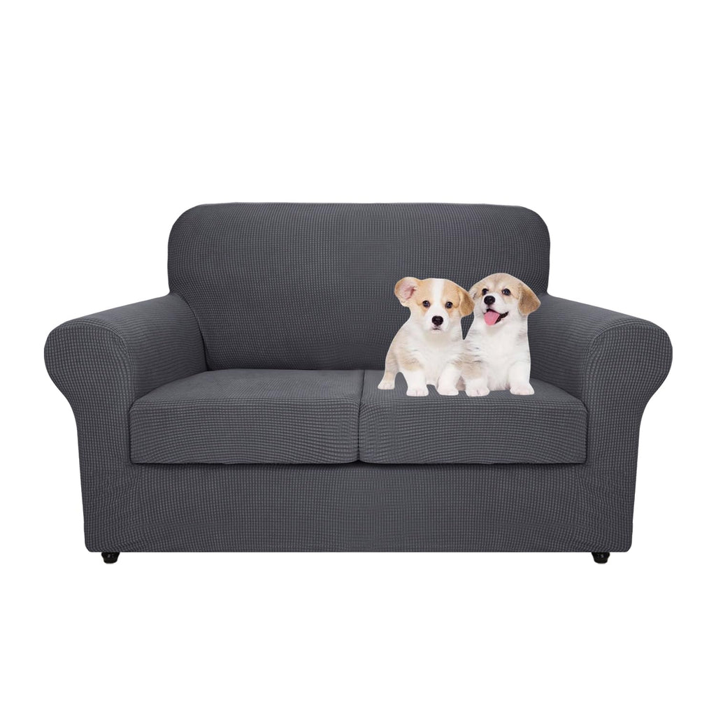 MAXIJIN 2 Piece Couch Covers for 2 Cushion Couch Super Stretch Loveseat Slipcover Dogs Pet Proof Fitted Furniture Protector Spandex Non Slip Sofa Love Seat Cover Washable (Loveseat, Gray)