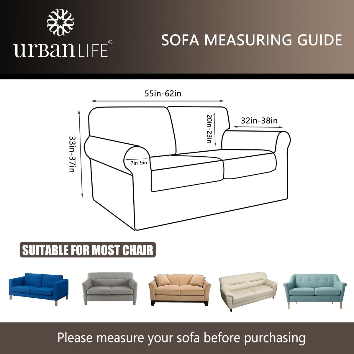 URBANLIFE 1-Piece Stretch Sofa Covers for 2 Cushion Couch, Chocolate
