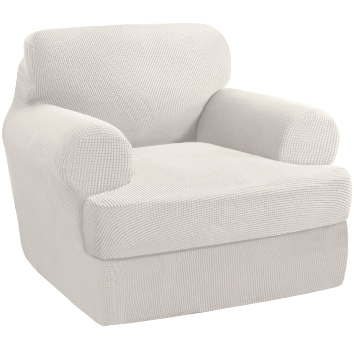 PrinceDeco T Cushion Loveseat Slipcover - 3 Pieces Sofa Cover for 2 Cushion Couch with 2 Individual T Shape Seat Covers Width Up to 76 Inch - Stretch, Machine Washable, Porcelain