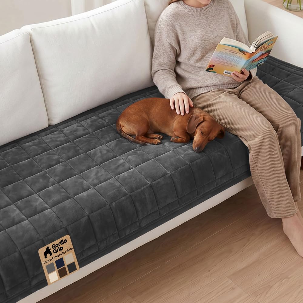 GORILLA GRIP Slip and Leak Resistant Plush Loveseat Cover, Brown