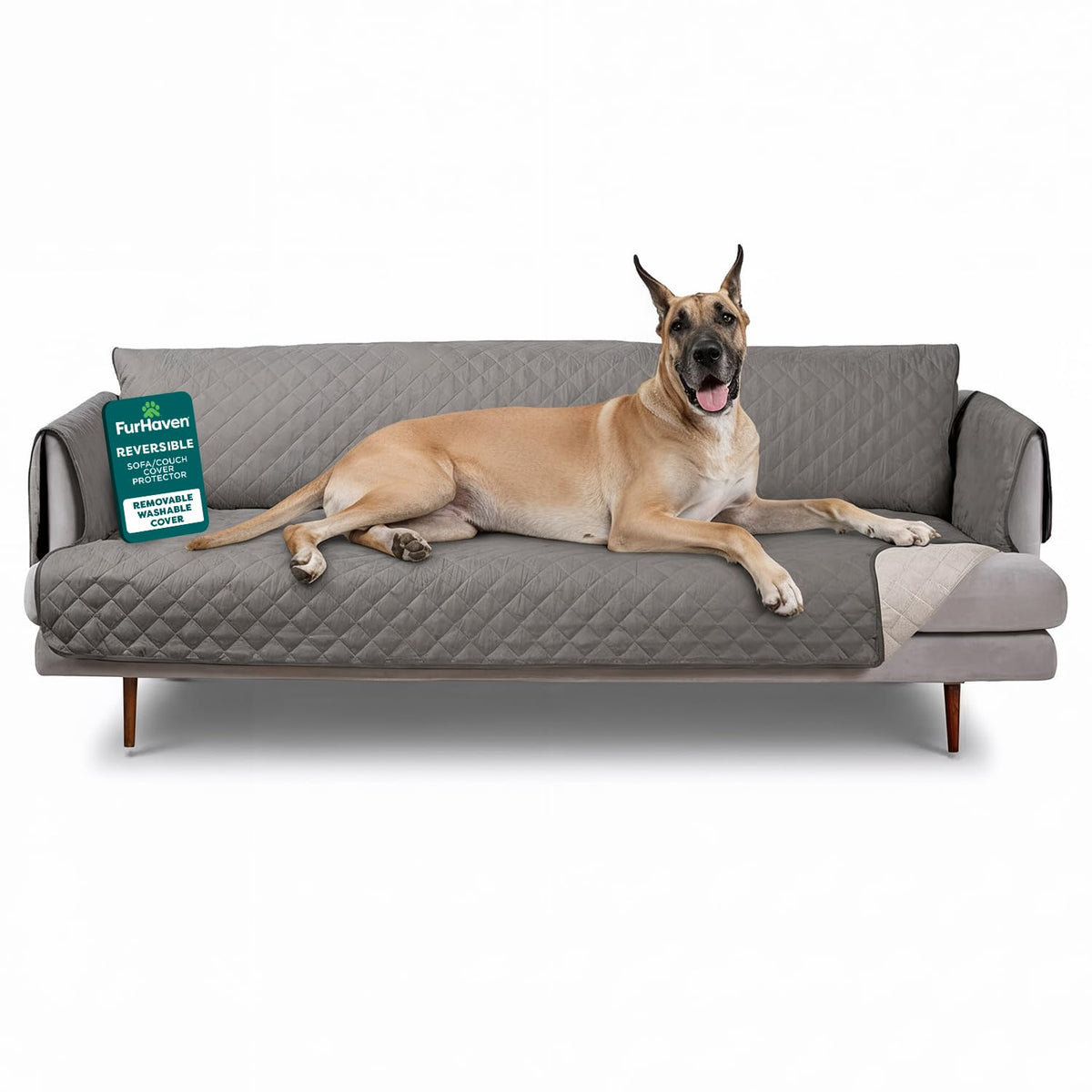 Furhaven Water-Resistant & Reversible Loveseat Cover Protector for Dogs, Cats, & Children - Two-Tone Pinsonic Quilted Living Room Furniture Cover - Gray/Mist, Loveseat