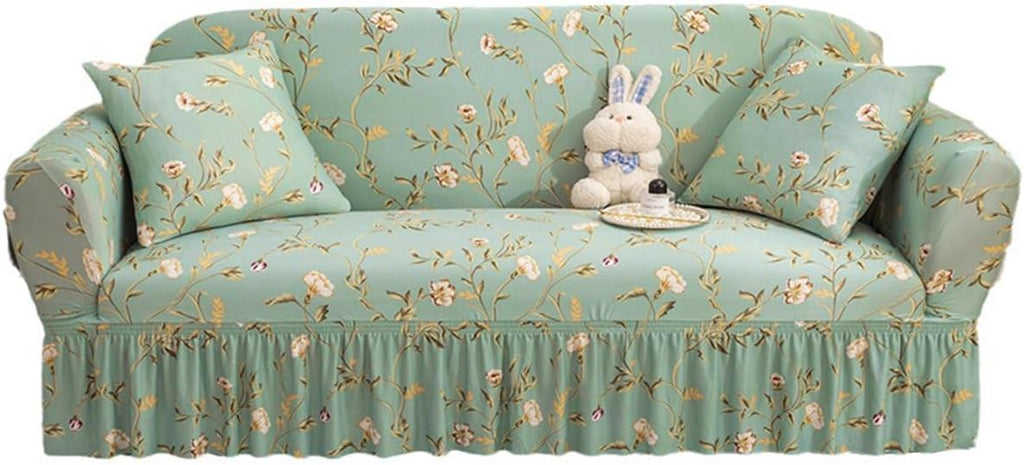 KAIJIE with Skirt 2-Seater Sofa Cover with Four Season Universal Polyester Fabric Jacquard Pattern Anti Slip and Anti pet Modern Furniture Protection Slipcover