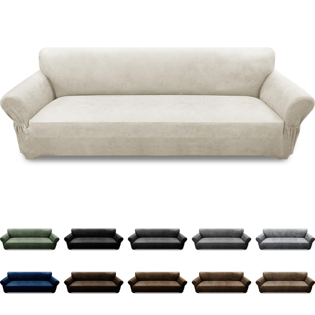 3-Pieces T Cushion Loveseat Slipcovers Leather Look Couch Cover Loveseat Covers for 2 Cushion Couch Furniture Protector Stretch Sofa Cover with 2 Individual T Cushion Seat Covers, Brown