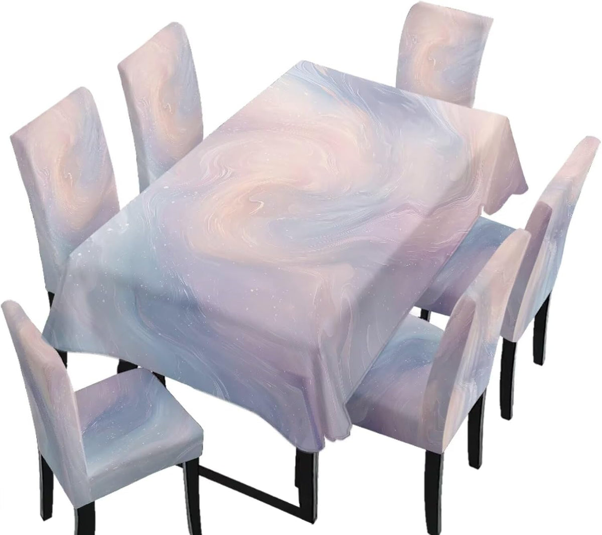 Polynesia Dining Room Chair Cover with Tablecloths 5 Pack, Scratch-Resistant Washable Parsons Chair Slipcovers Removable Table Cloth for Kitchen, Plumeria Floral Monstera Leaf Print Blue