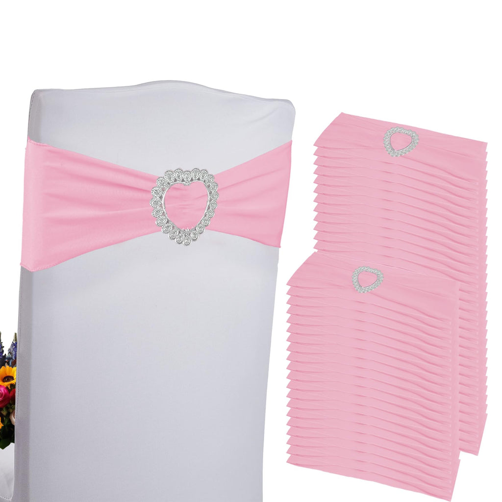 100PCS Spandex Stretch Chair Sashes Bows Universal Elastic Chair Cover Bands Ties with Buckle Slider for Wedding Party Birthday Reception Events Banquet Decoration(Pink)