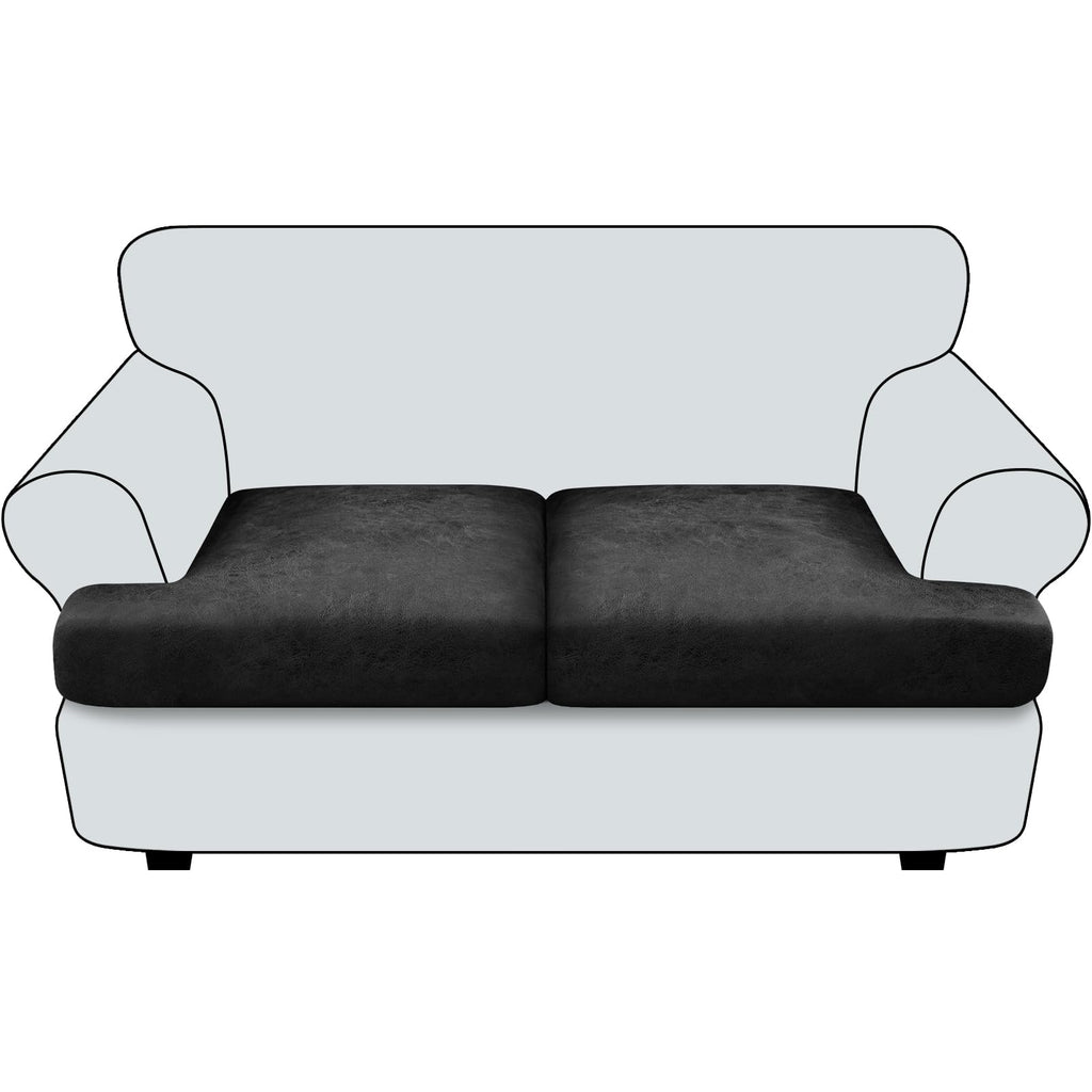 Loveseat Cushion Covers Leather-Look 2PC Stretch Love Seat Slipcover Sets for Living Room Individual Couch Seat Protector, Pet-Friendly, Non-Slip, Easy Fit - Coffee