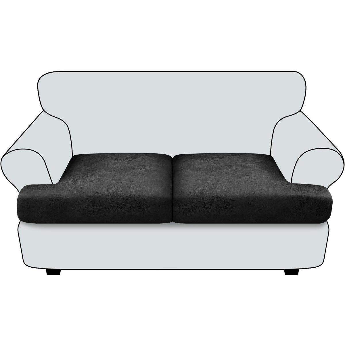 Loveseat Cushion Covers Leather-Look 2PC Stretch Love Seat Slipcover Sets for Living Room Individual Couch Seat Protector, Pet-Friendly, Non-Slip, Easy Fit - Coffee