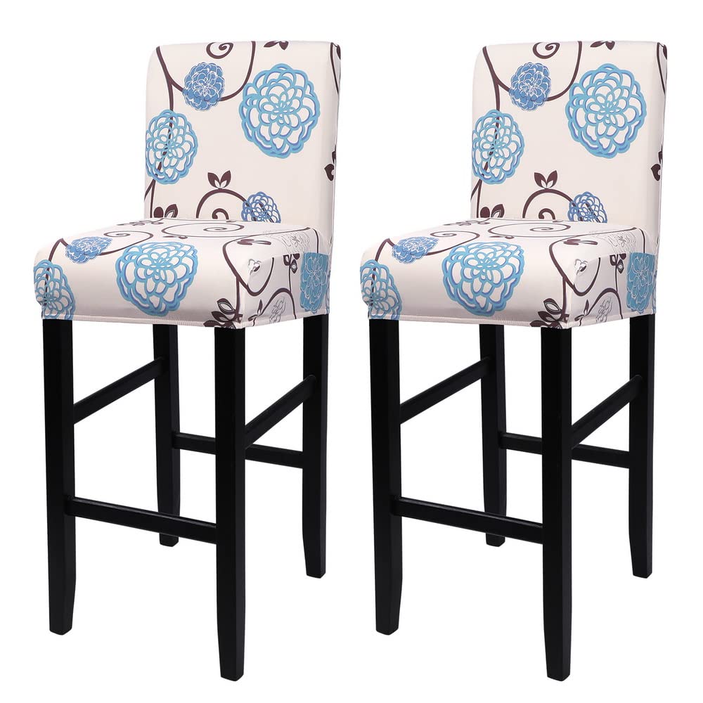 SearchI Bar Stool Covers Set of 4, Stretch Washable Barstool Seat Covers, Counter Height Chair Covers for Kitchen Dining Room Cafe (Beige Linen-Look Print)