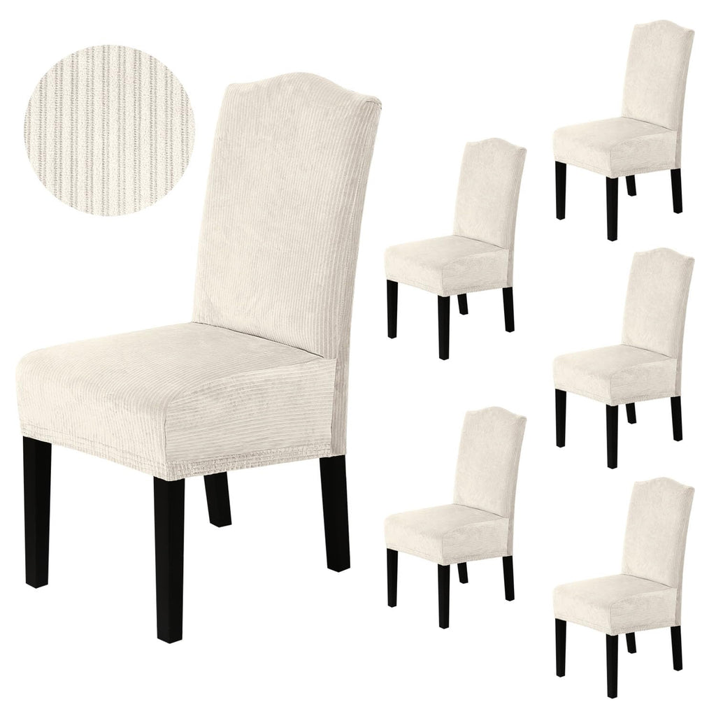 H.VERSAILTEX Dining Chair Covers Velvet Stretch Chair Covers for Dining Room Set of 6 Parson Chair Slipcovers Chair Protectors Covers, Soft Thick Solid Velvet Fabric Washable, Ivory