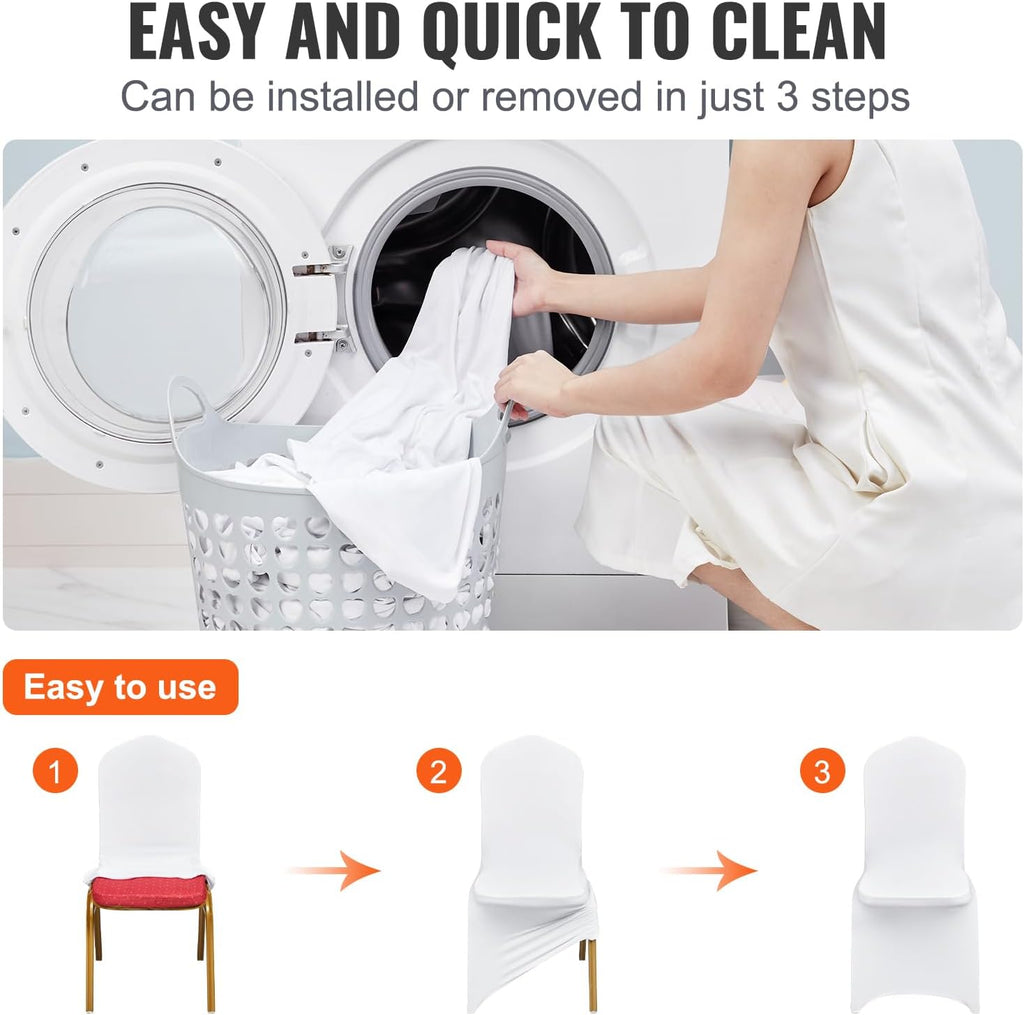 VEVOR 100 Pcs White Chair Covers Polyester Spandex Chair Cover Stretch Slipcovers for Wedding Party Dining Banquet Flat-Front Chair Covers