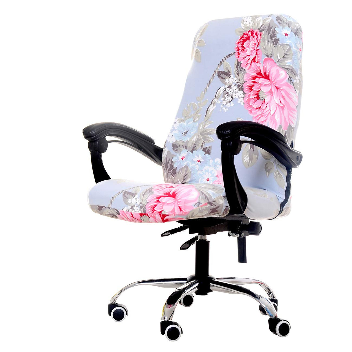 WOMACO Printed Office Chair Covers, Stretch Computer Universal Boss Modern Simplism Style High Back Chair Slipcover - Peony, Large