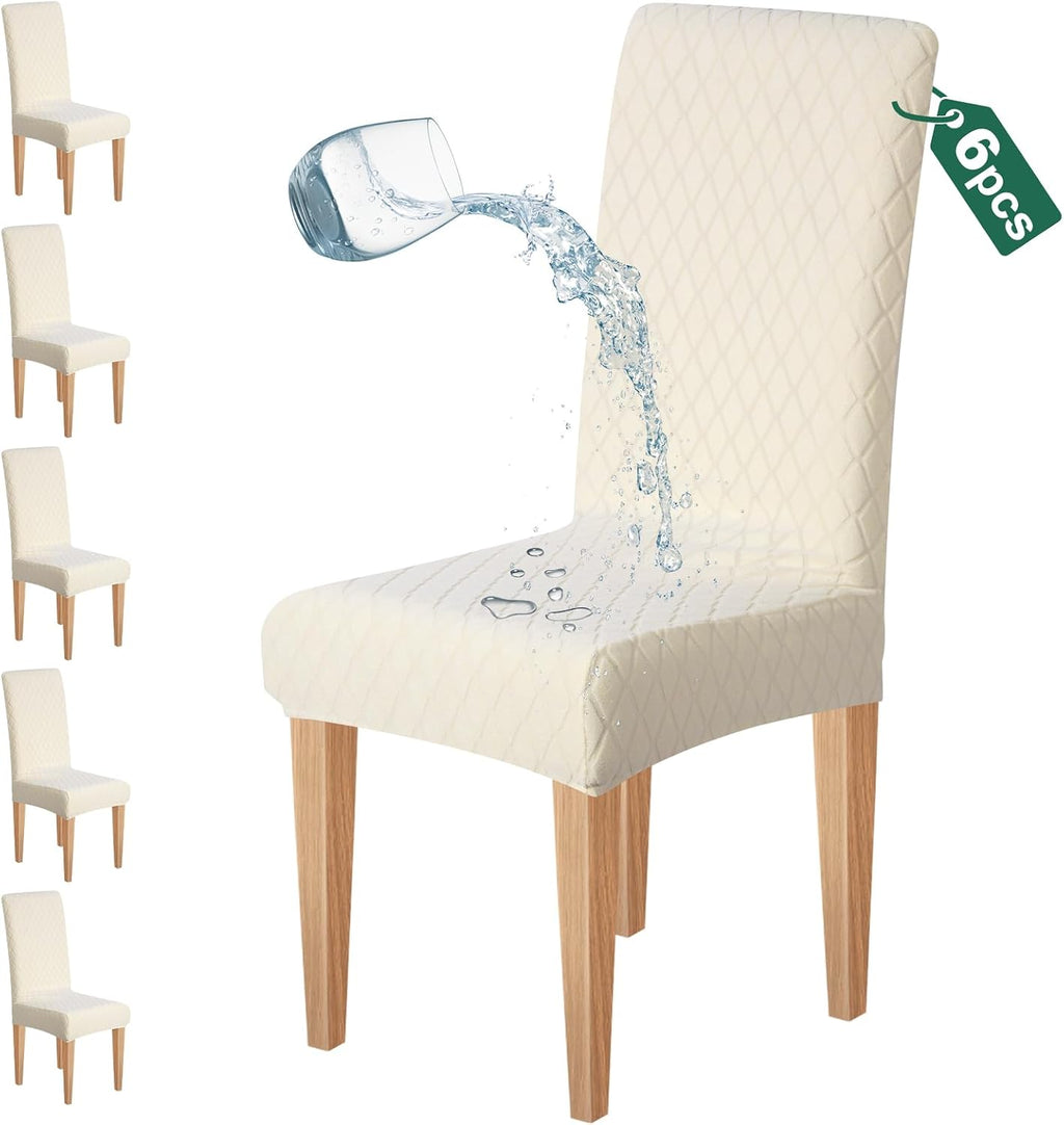 Dioxide Waterproof Chair Covers for Dining Chairs, Stretch Dining Chair Covers Set of 6, Parson Chair Slipcovers, Washable Kitchen Chairs Seat Covers Protectors for Home Restaurant Banquet - Beige