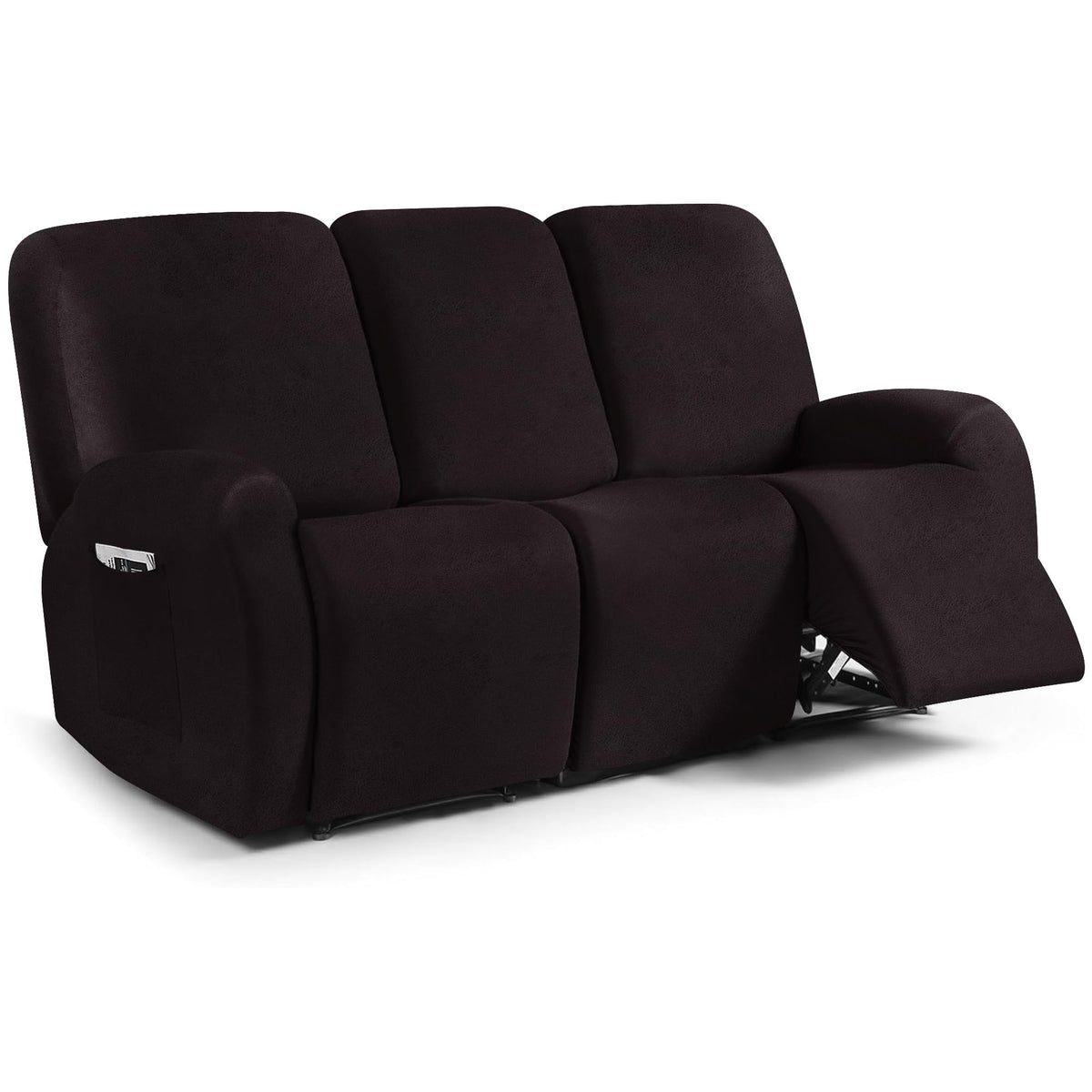 ANARACHON Leather Look Loveseat Recliner Cover, 6-Pieces Stretch Dual Recliner Sofa Covers, Soft Reclining Couch Slipcover, Washable Furniture Protector for Pets (2 Seater,256 Black)