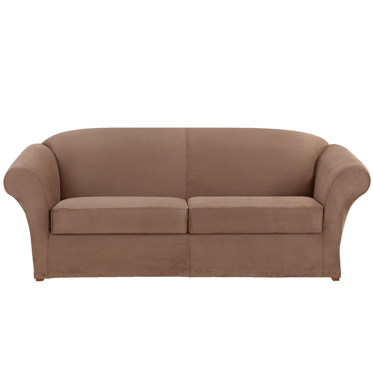 SureFit Home Décor Soft Suede Box Cushion Loveseat One Piece Slipcover, Relaxed Fit, Polyester, Machine Washable, Chocolate Color