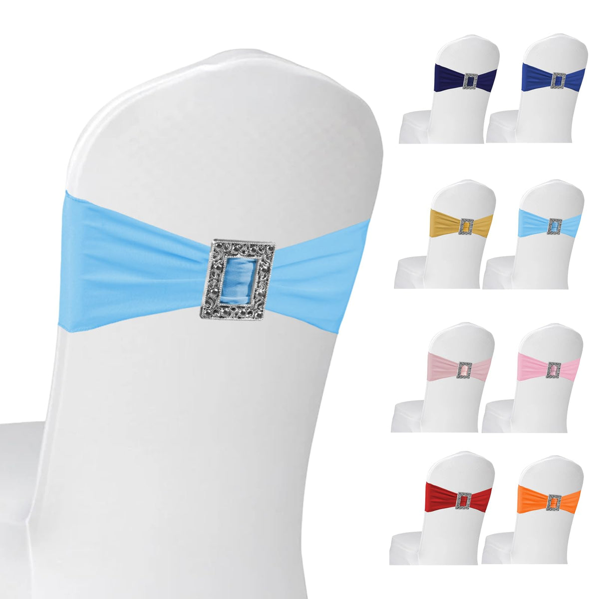 100 Pack Spandex Stretch Chair Sashes Bows Elastic Chair Cover Bands Ties with Buckle Slider for Wedding Party Banquet Restaurant Baby Shower Chairs Decorations (Navy Blue)