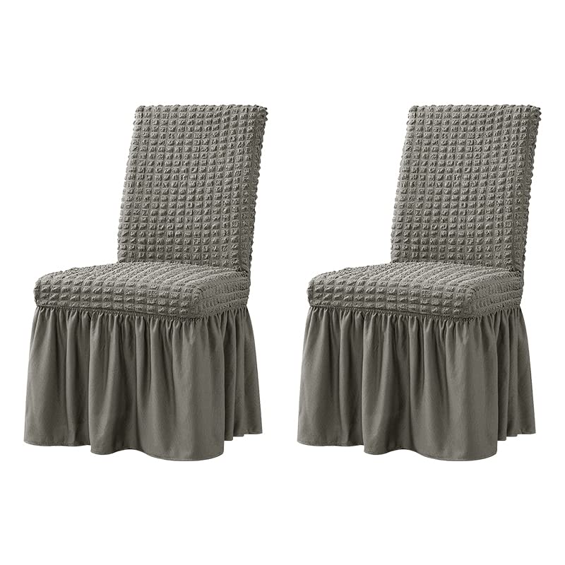 Dorm Chair Cover, Dining Chair Slipcover Stretch Washable with Skirt White