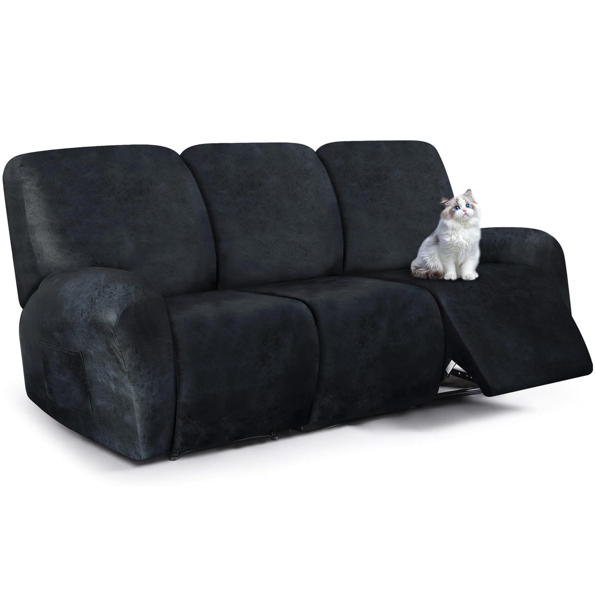 ANARACHON Leather Look Loveseat Recliner Cover, 6-Pieces Stretch Dual Recliner Sofa Covers, Soft Reclining Couch Slipcover, Washable Furniture Protector for Pets (2 Seater,256 Black)
