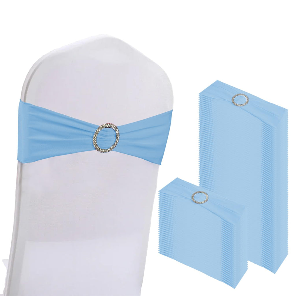 WJWHQ 100PCS Spandex Stretch Chair Sashes Bows Elastic Chair Cover Bands Ties with Buckle Slider for Wedding Party Reception Events Universal Ceremony Banquet Decorations (Gold)