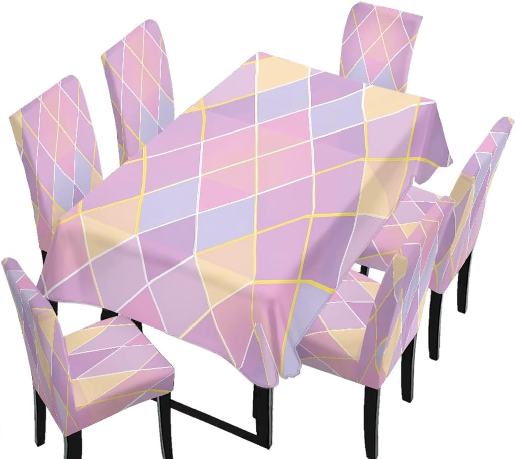 Polynesia Dining Room Chair Cover with Tablecloths 5 Pack, Scratch-Resistant Washable Parsons Chair Slipcovers Removable Table Cloth for Kitchen, Plumeria Floral Monstera Leaf Print Blue