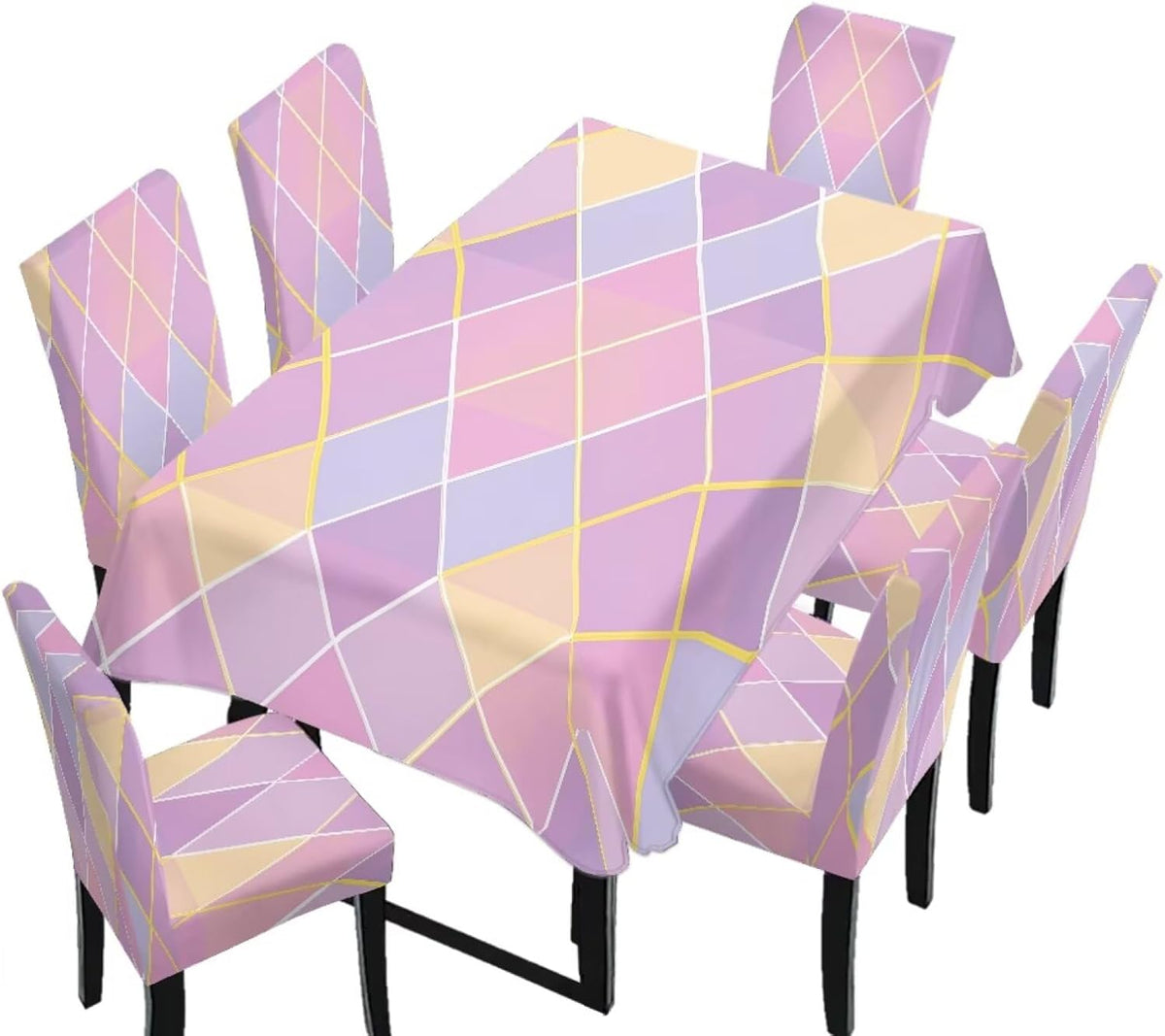 Polynesia Dining Room Chair Cover with Tablecloths 5 Pack, Scratch-Resistant Washable Parsons Chair Slipcovers Removable Table Cloth for Kitchen, Plumeria Floral Monstera Leaf Print Blue