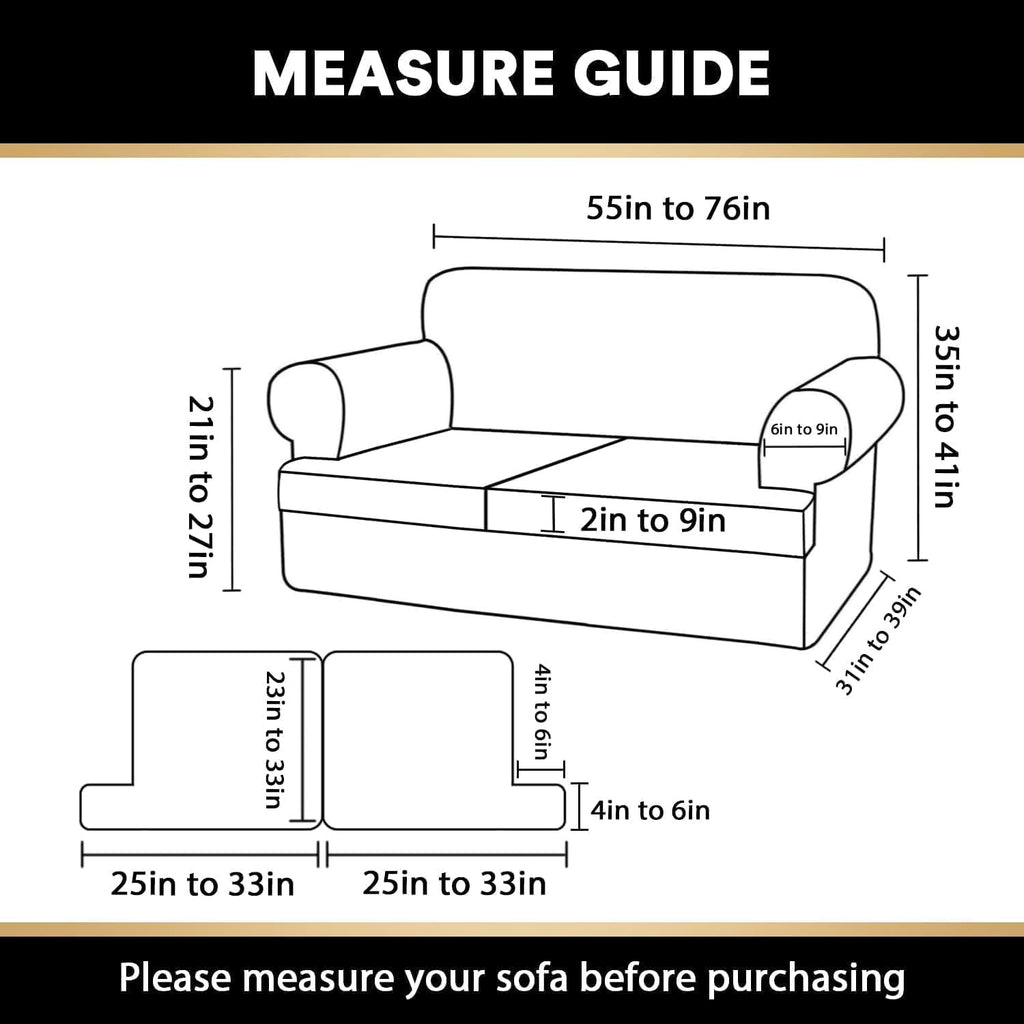 PrinceDeco T Cushion Loveseat Slipcover - 3 Pieces Sofa Cover for 2 Cushion Couch with 2 Individual T Shape Seat Covers Width Up to 76 Inch - Stretch, Machine Washable, Porcelain