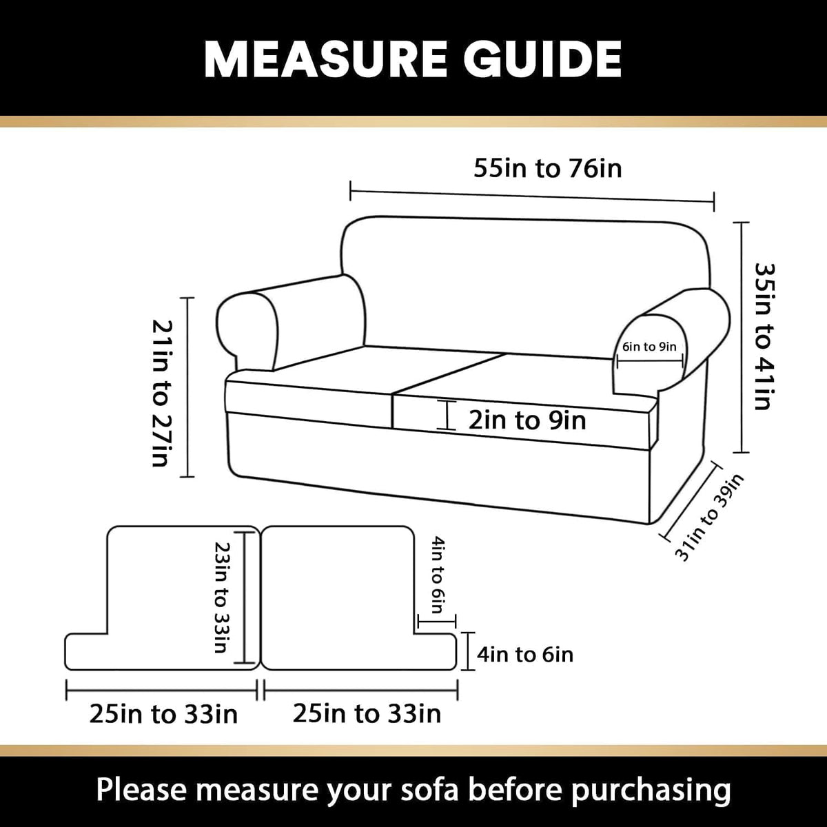 PrinceDeco T Cushion Loveseat Slipcover - 3 Pieces Sofa Cover for 2 Cushion Couch with 2 Individual T Shape Seat Covers Width Up to 76 Inch - Stretch, Machine Washable, Porcelain
