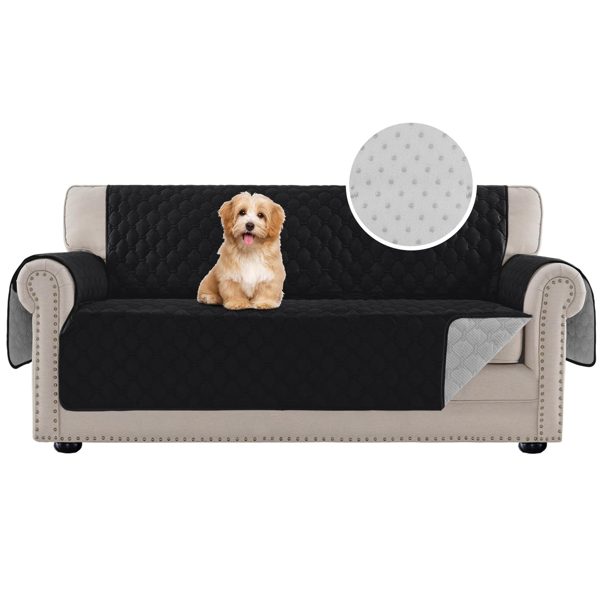 PrinceDeco Love Seat Couch Covers for Dogs Quilted Loveseat Cover Furniture Protector Non-Slip Rubber Backing Water Resistant for 2 Cushion Couch Seat Width to 48"(Loveseat, Brown)
