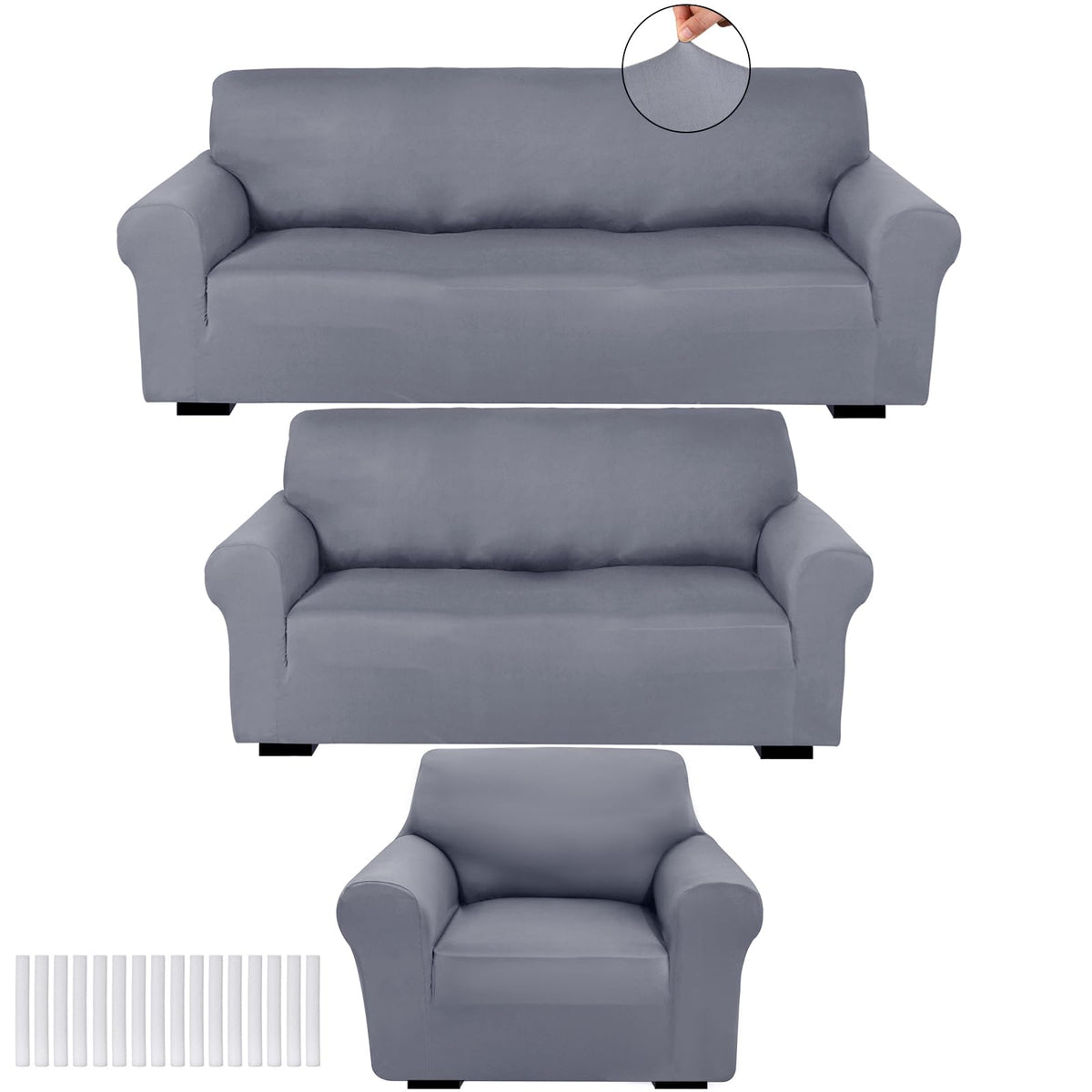 Peryiter 3 Pcs Couch and Loveseat Sofa Covers,Gray Dm,Milk Silk