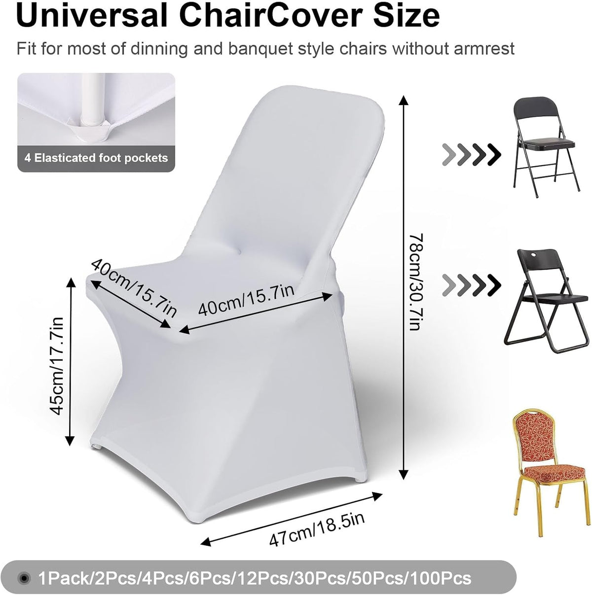 Trlyc White Spandex Chair Covers 100 Pcs for Wedding Party