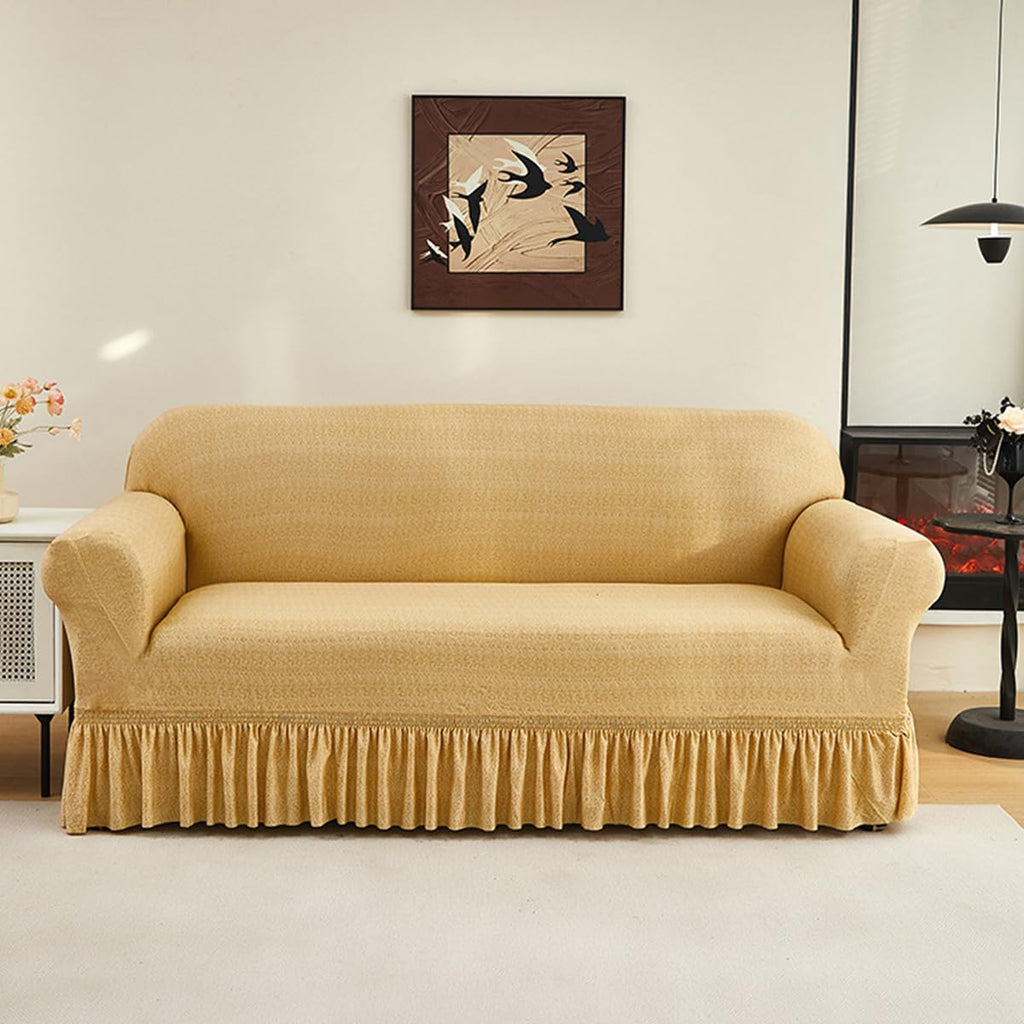 KAIJIE Super Stretch Sofa Slipcover–Non Slip Soft Couch Sofa Cover,Skirt Edge Design with Non Skid Foam and Elastic Bottoms for Crafted from Soft Polyester Printed Pattern（2-Person seat Couch Cover）